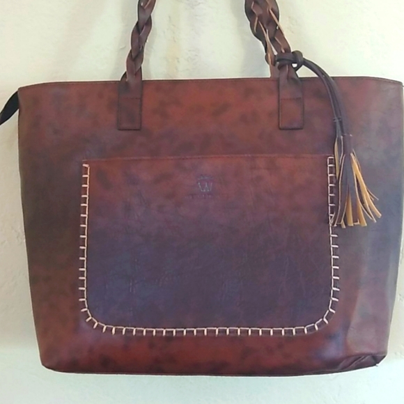 WEIMEIBAIGE Handbags - WEIMEIBAIGE Deep Brown Leather Like Tote